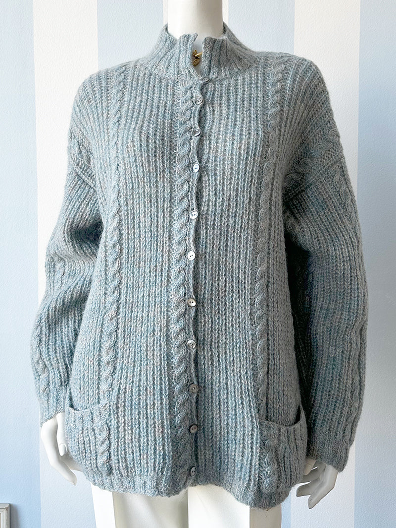 Grijs/ijsblauw wollen vest