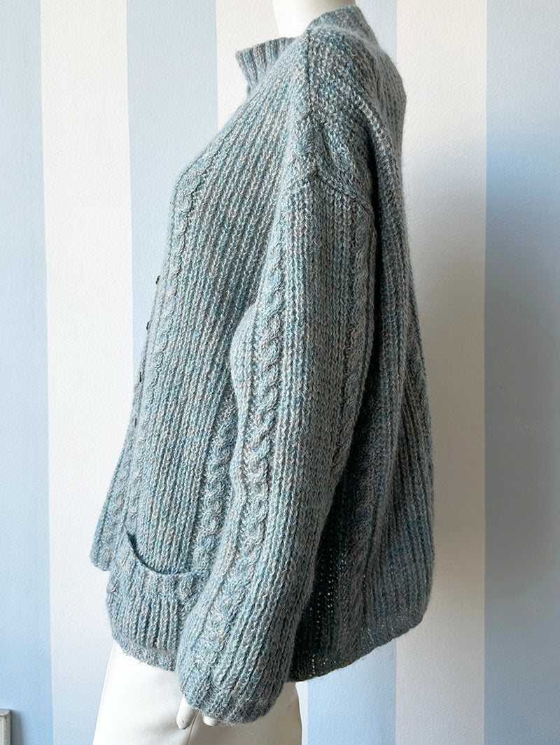 Grijs/ijsblauw wollen vest