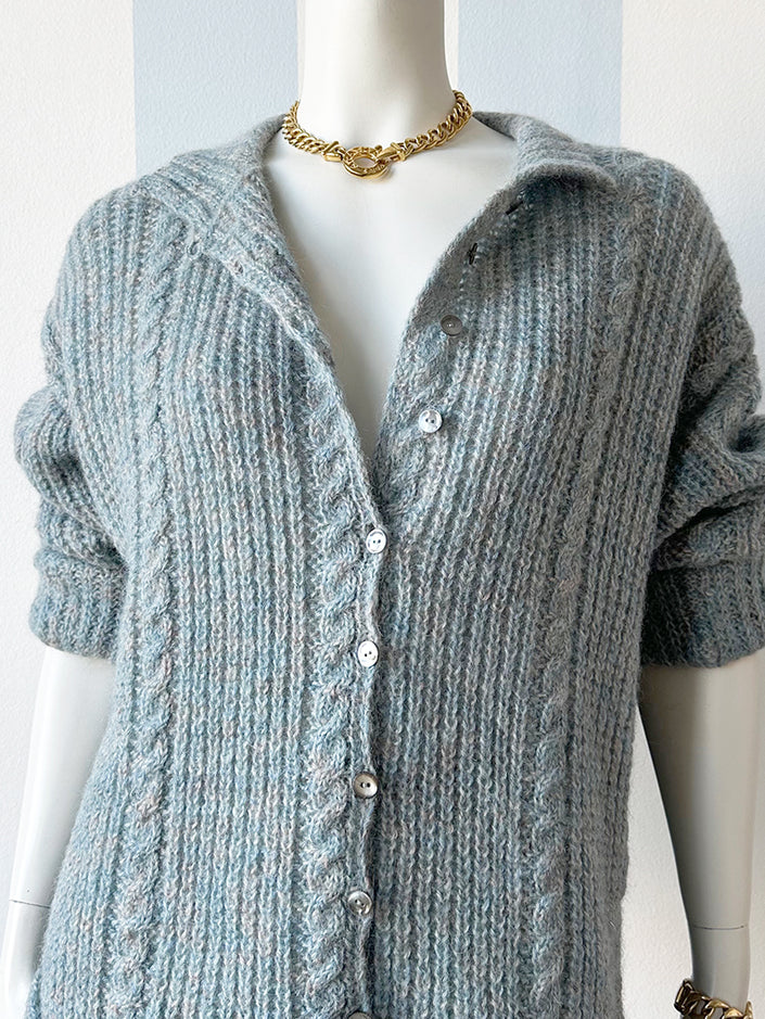 Grijs/ijsblauw wollen vest