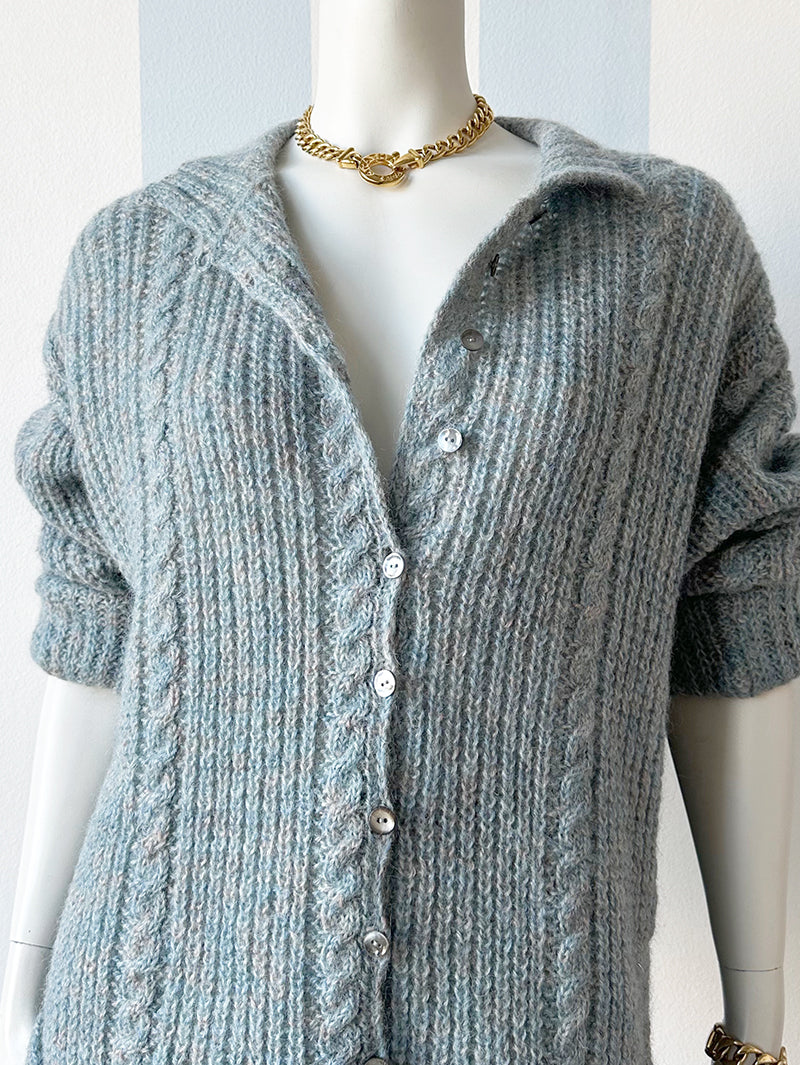 Grijs/ijsblauw wollen vest