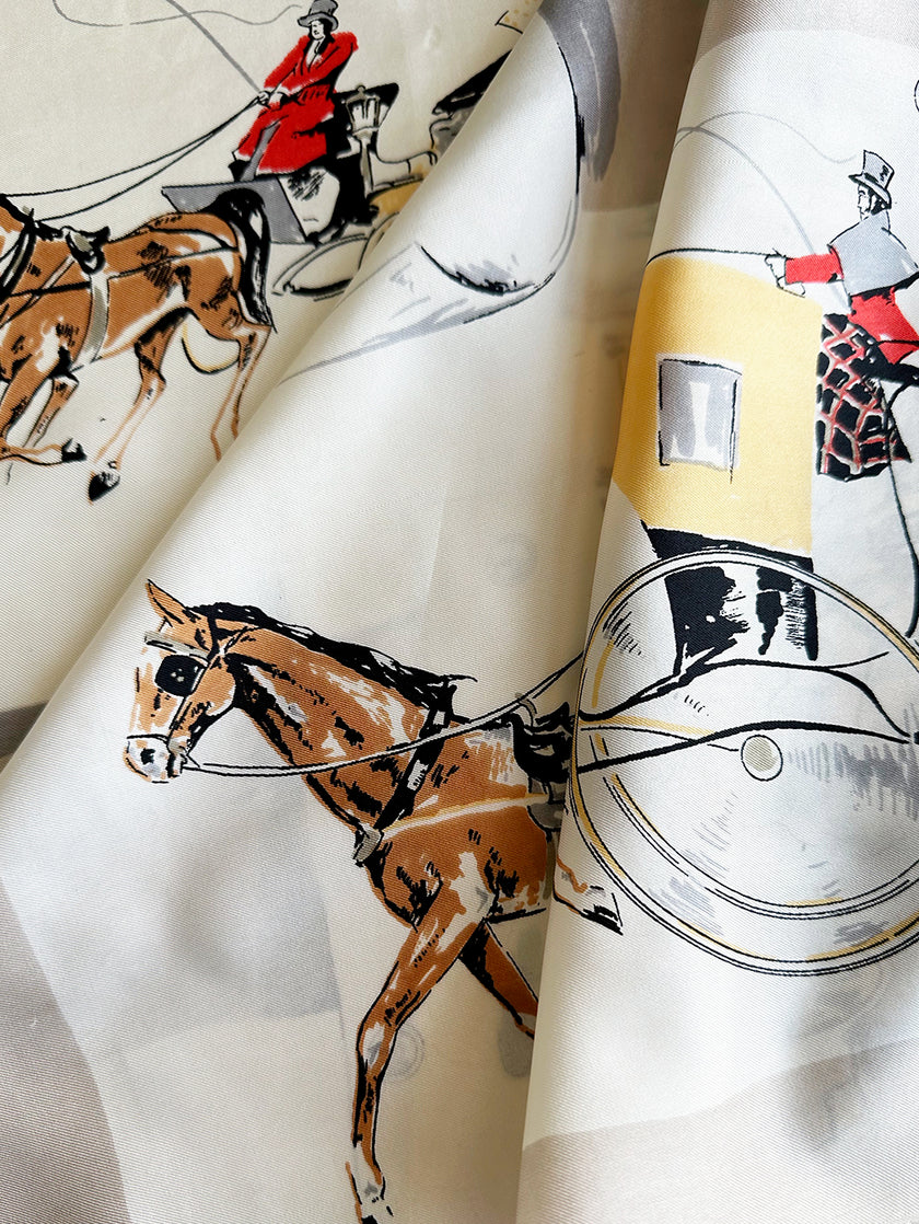 Zijden sjaal met paarden en koetsen-print