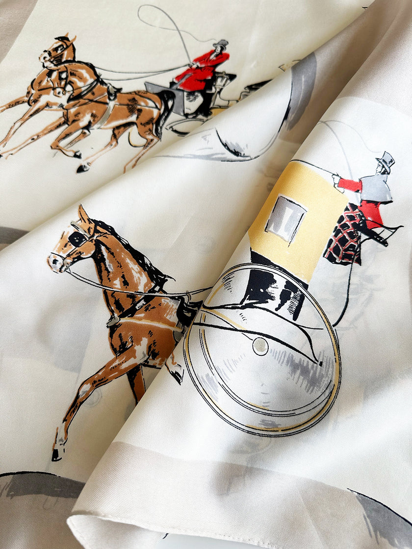 Zijden sjaal met paarden en koetsen-print