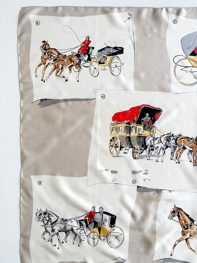 Zijden sjaal met paarden en koetsen-print