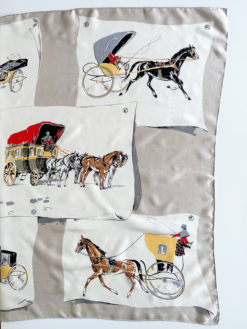 Zijden sjaal met paarden en koetsen-print