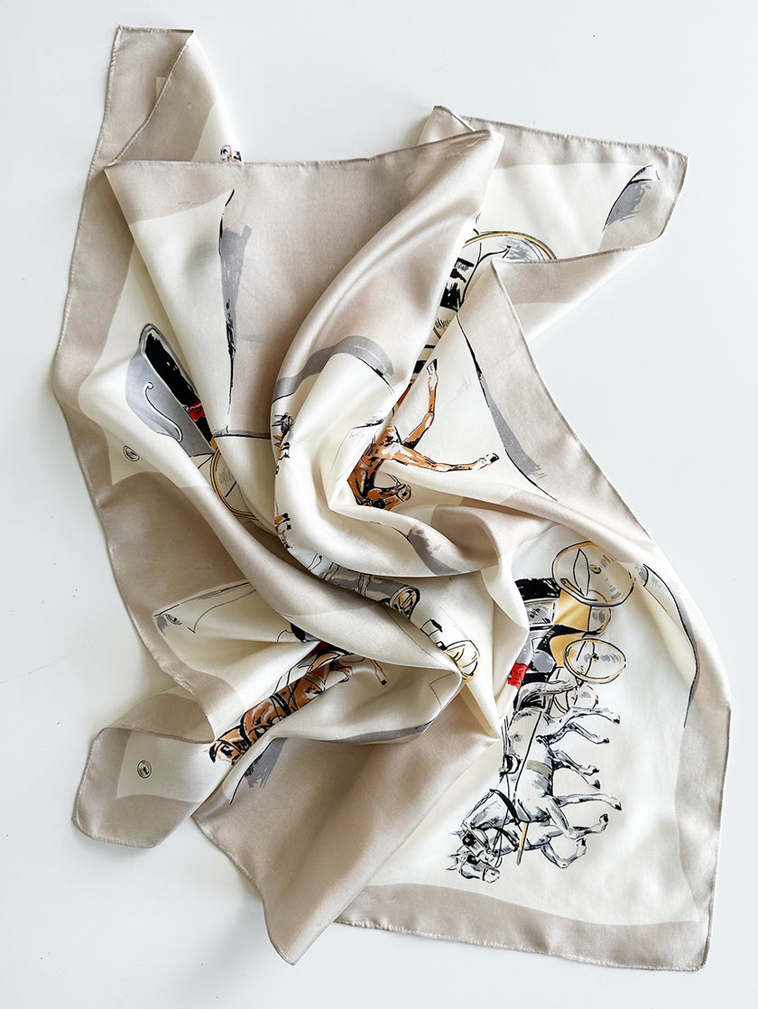 Zijden sjaal met paarden en koetsen-print