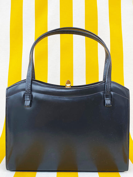 Donkerblauwe leren handtas