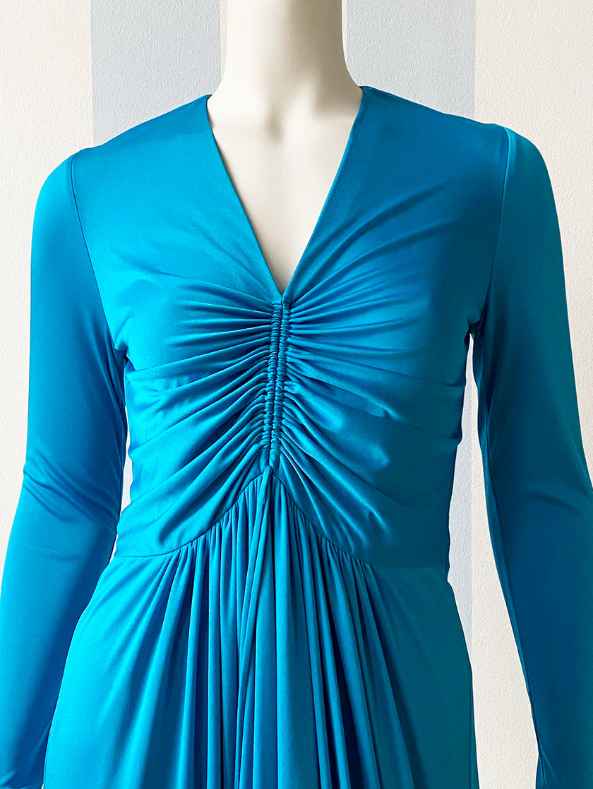 Aquablauwe tricot maxijurk