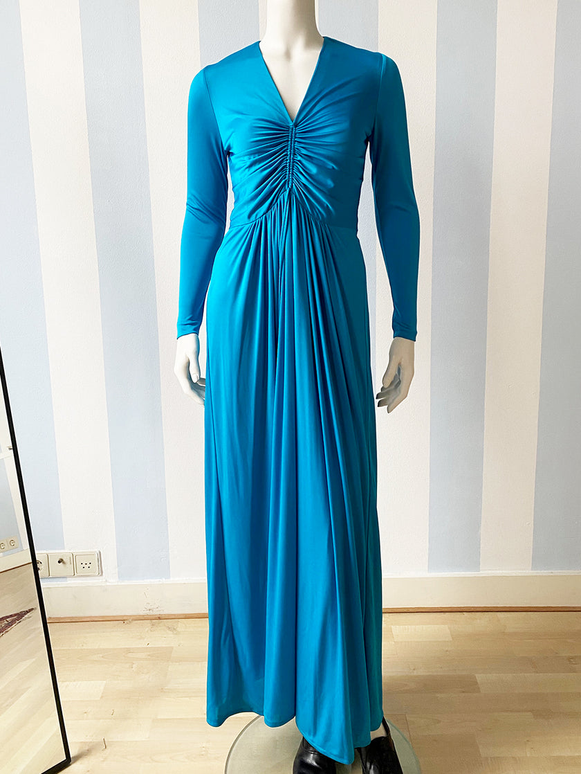 Aquablauwe tricot maxijurk