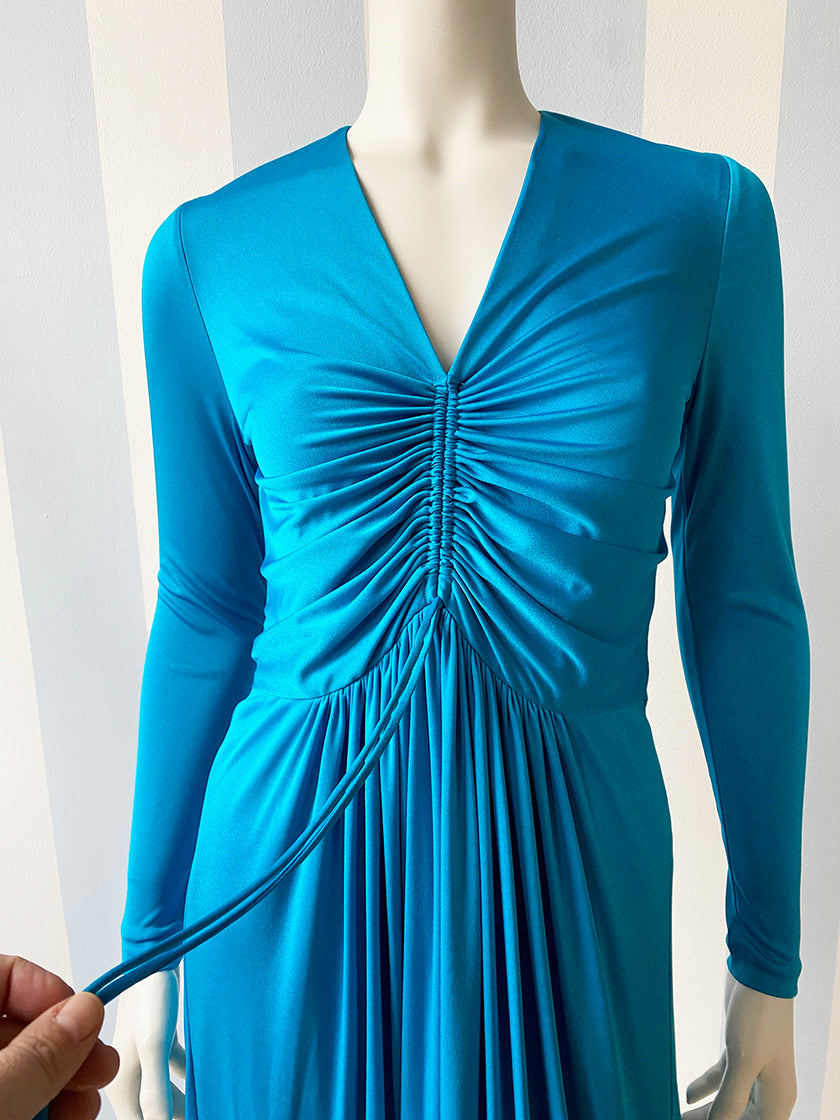 Aquablauwe tricot maxijurk