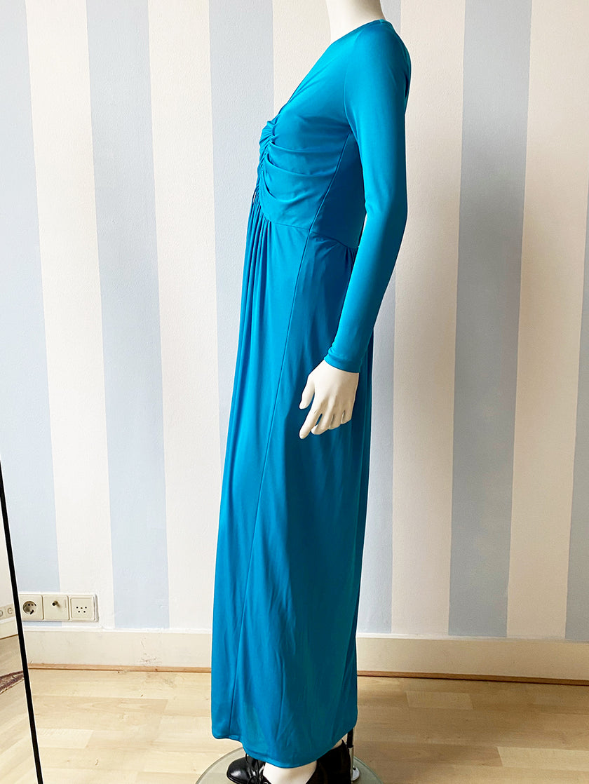 Aquablauwe tricot maxijurk