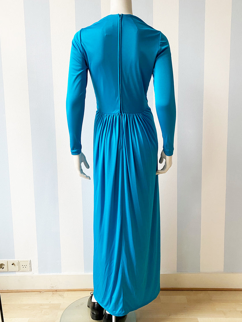 Aquablauwe tricot maxijurk