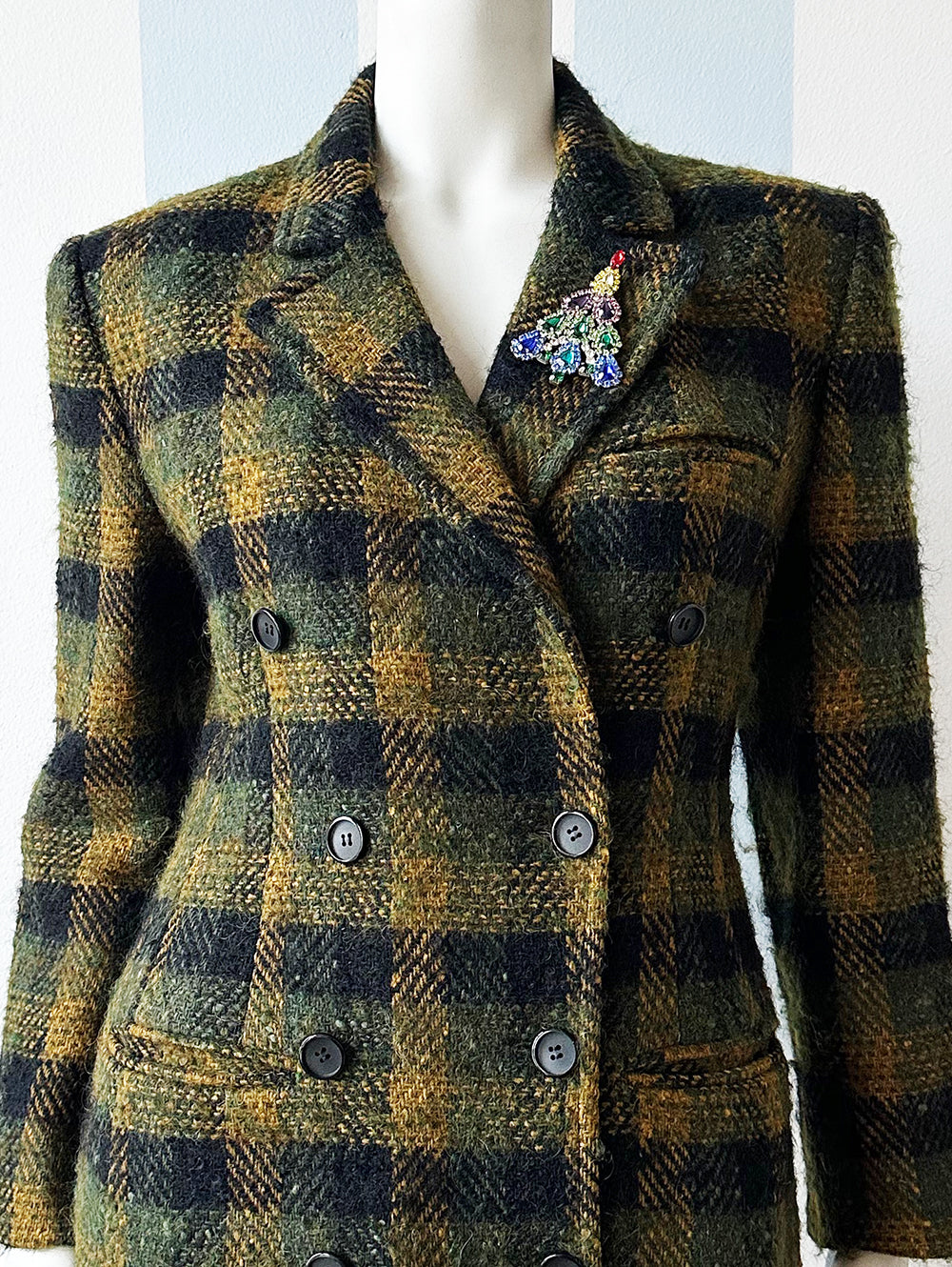 Groene ruiten wollen blazer