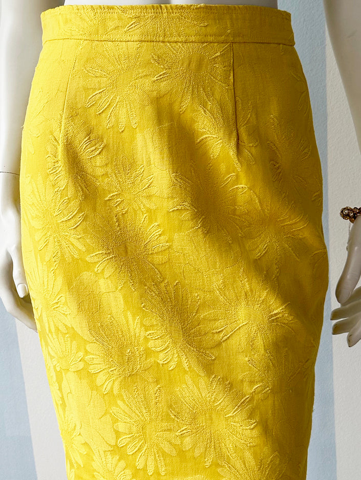 Knalgeel jacquard kokerrokje