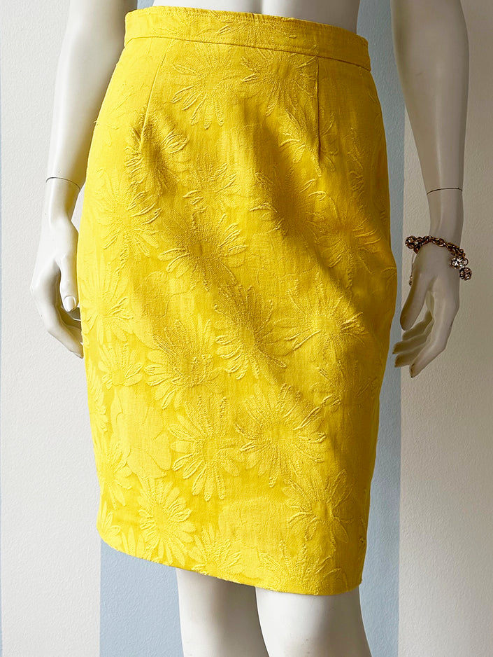 Knalgeel jacquard kokerrokje