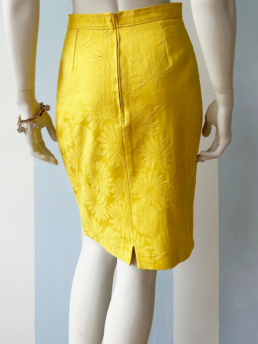 Knalgeel jacquard kokerrokje