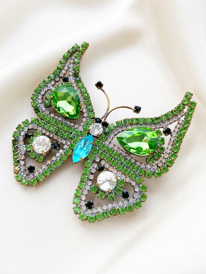 Groene kristalglazen vlinder broche