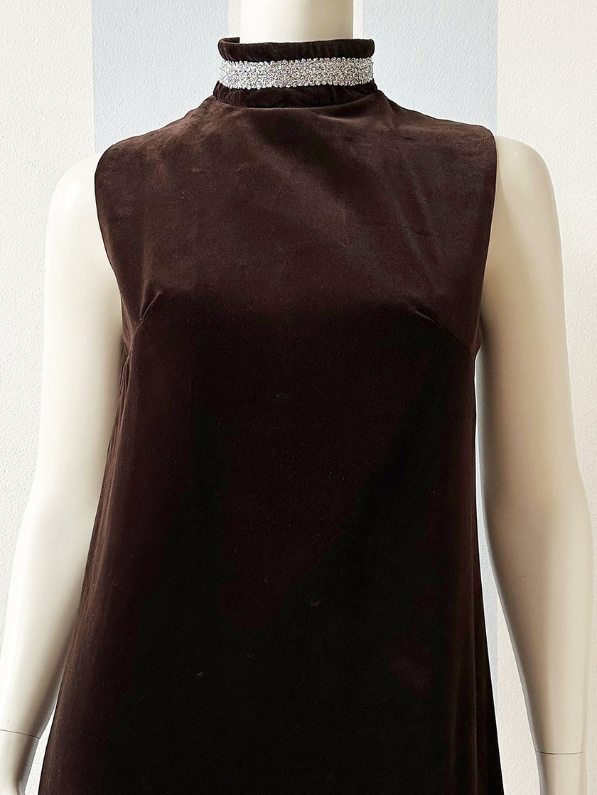 Bruine velours 70s maxijurk