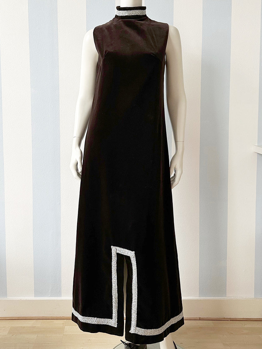 Bruine velours 70s maxijurk