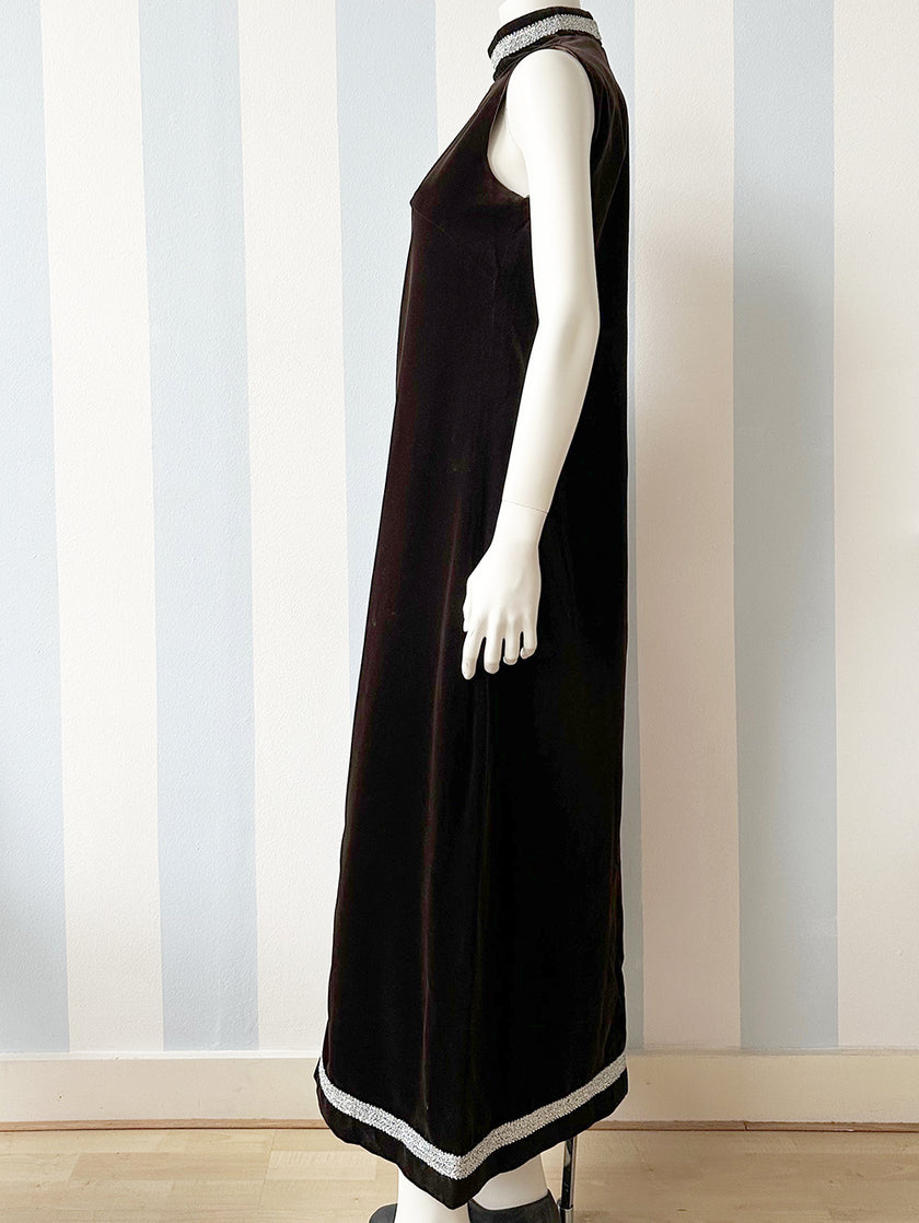 Bruine velours 70s maxijurk