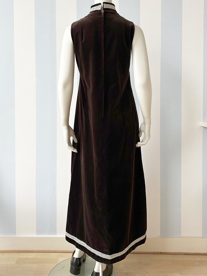 Bruine velours 70s maxijurk