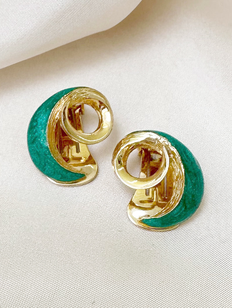 Goud/groene designer oorbellen