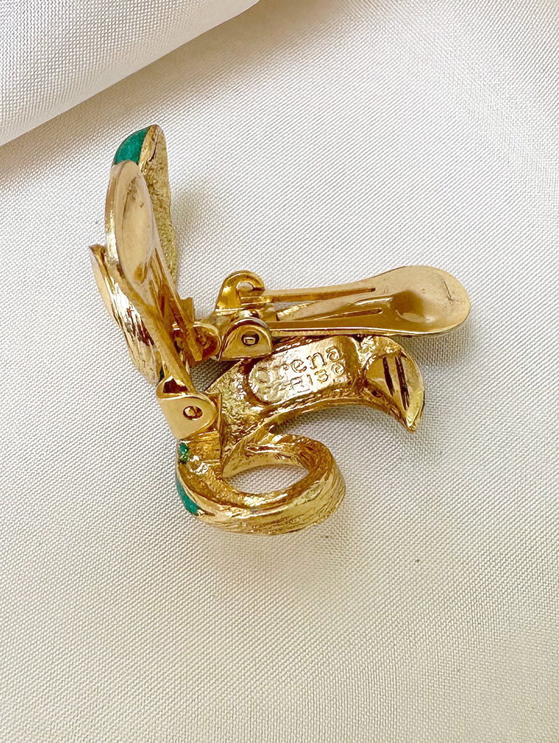 Goud/groene designer oorbellen