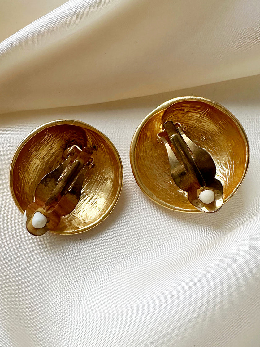 Grote ronde matgouden clip oorbellen