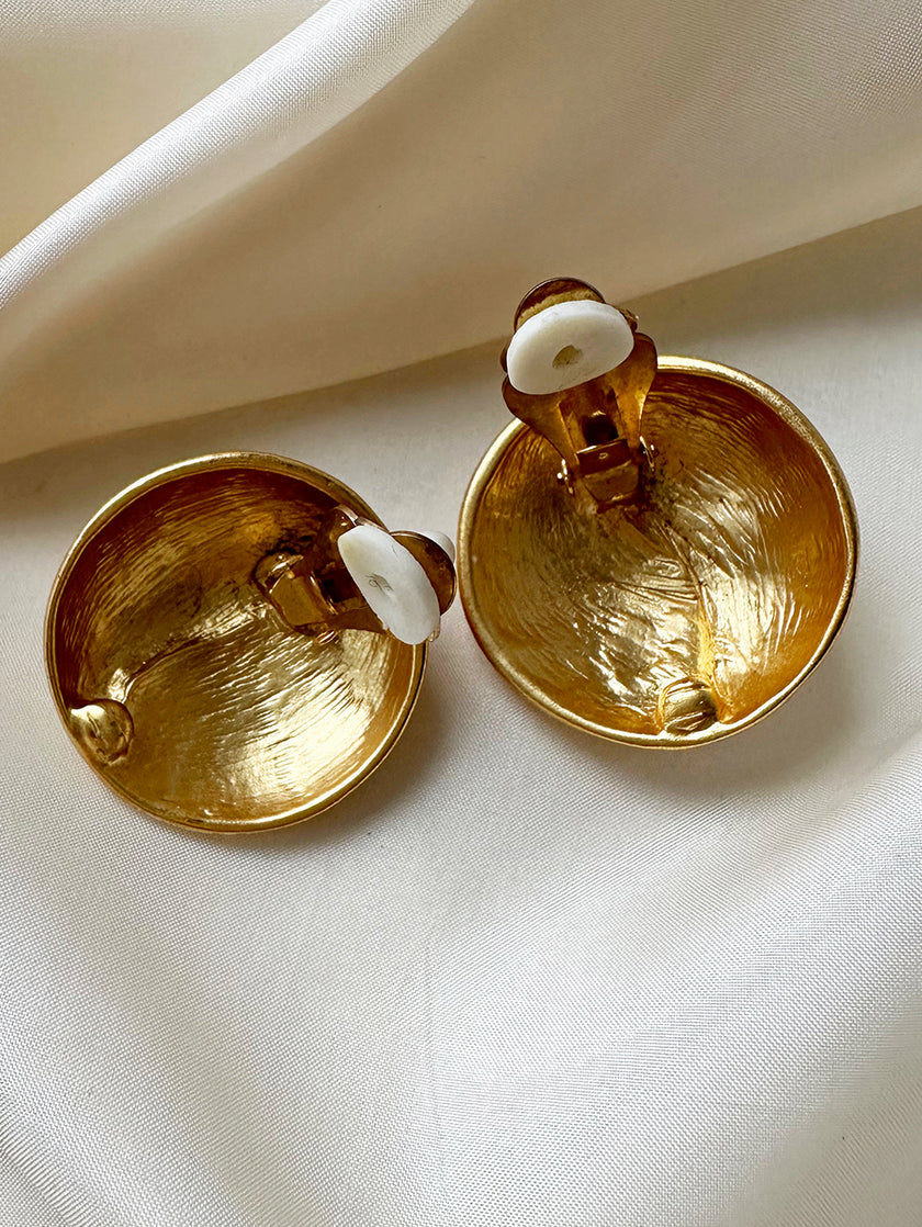 Grote ronde matgouden clip oorbellen