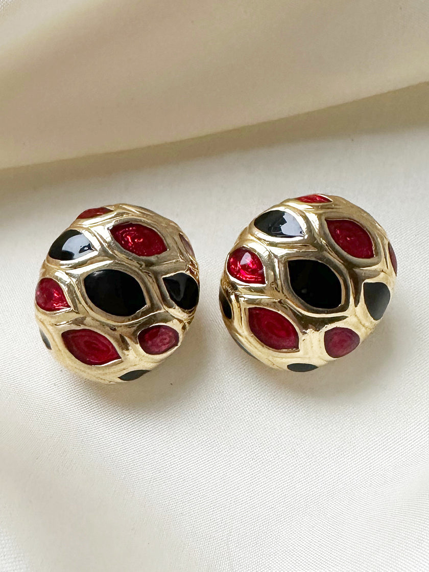 Rood/zwart geëmailleerde clip oorbellen