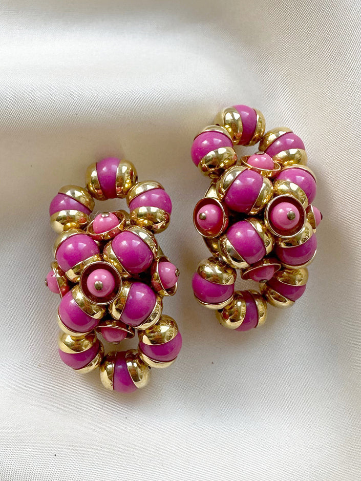 Roze/gouden clip oorbellen