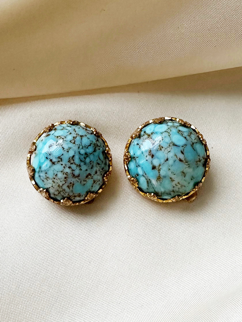 Kleine ronde turquoise clip oorbellen