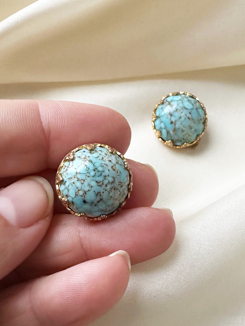 Kleine ronde turquoise clip oorbellen