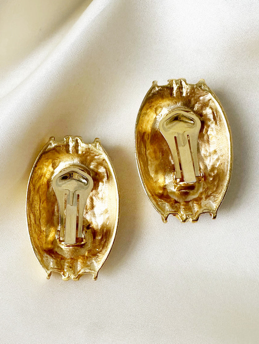 Lange zwart/gouden clip oorbellen