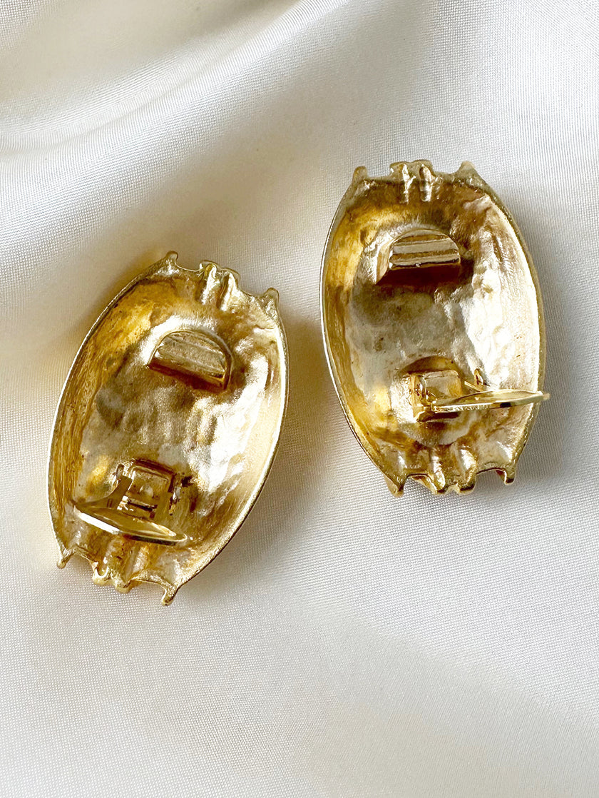 Lange zwart/gouden clip oorbellen