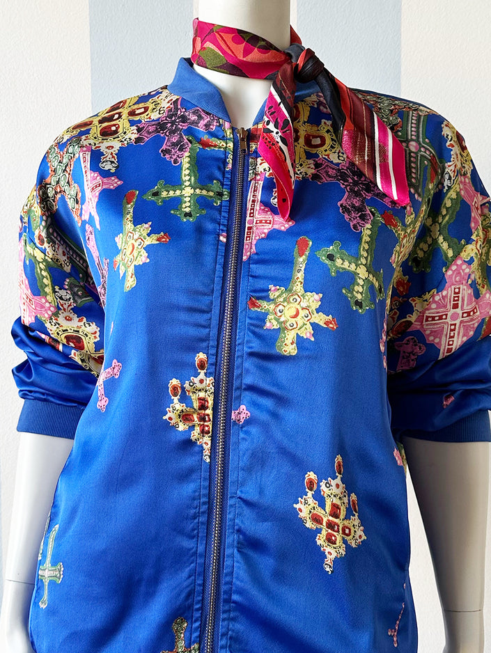 Blauw bomberjack met dessin