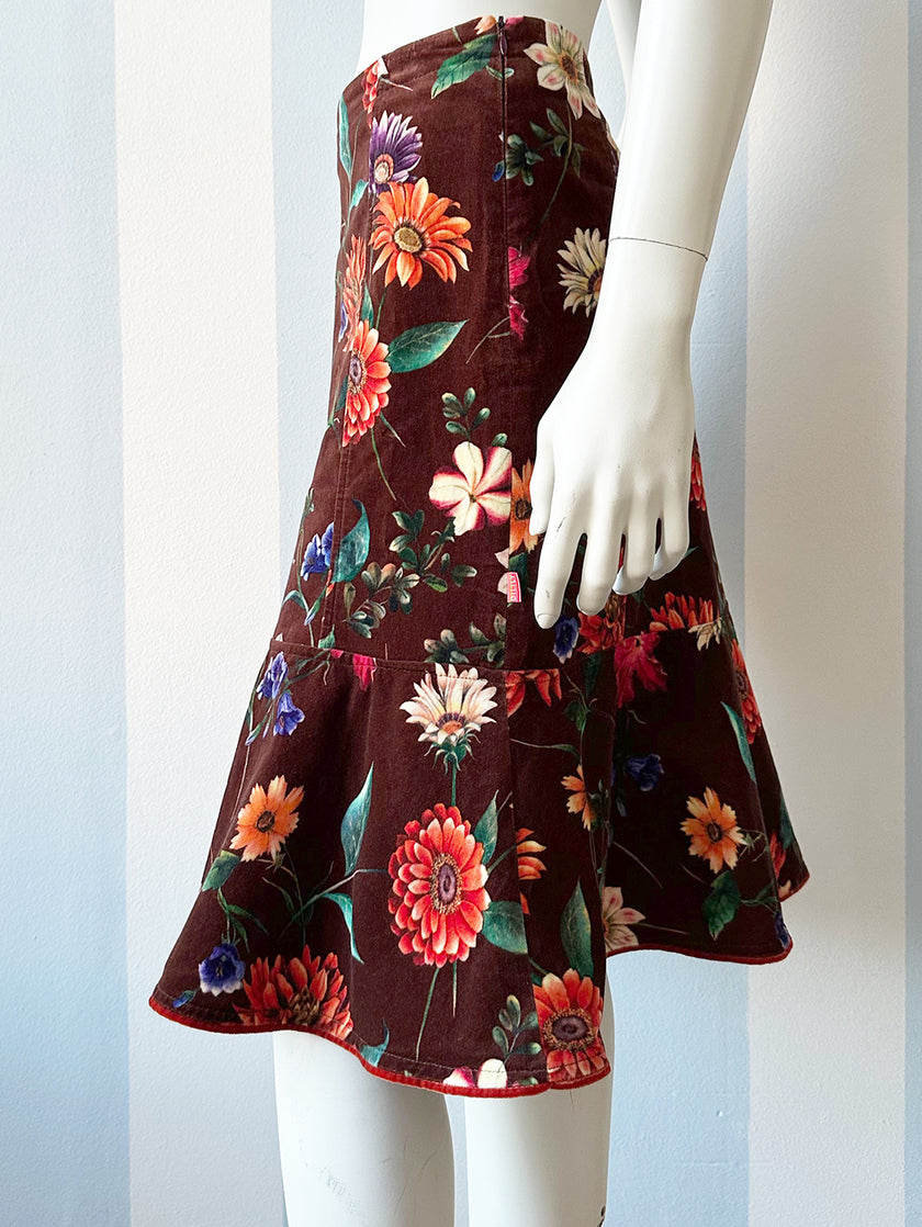 Floral velours rok