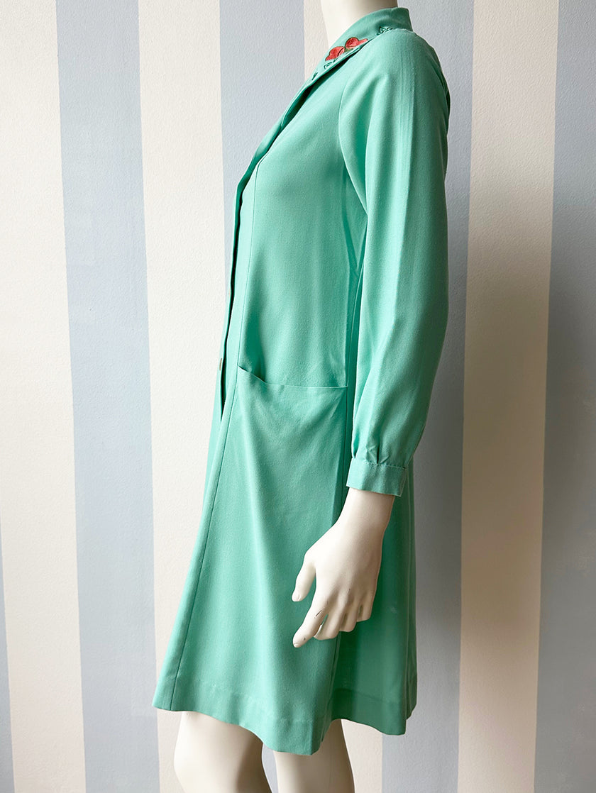Mintgroene robe manteau met borduursel