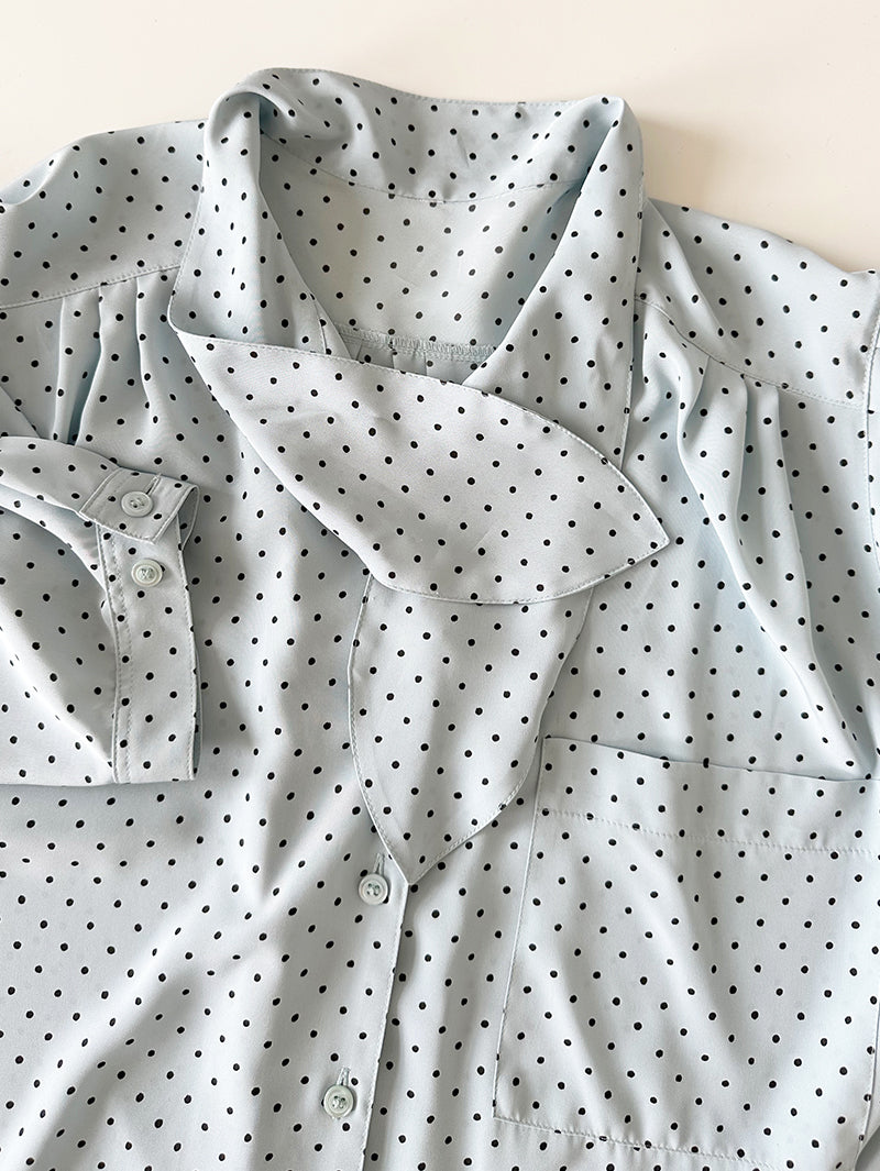 Lichtblauw polkadot strikblousje