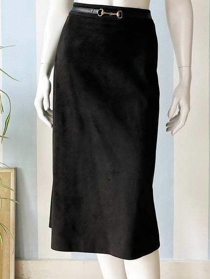Zwarte leren rok met gouden detail