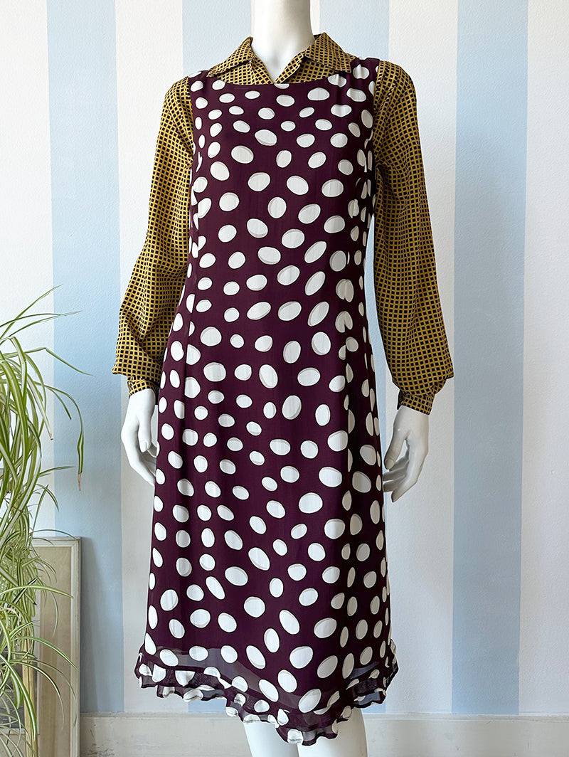 Bordeaux designer jurk met stippen