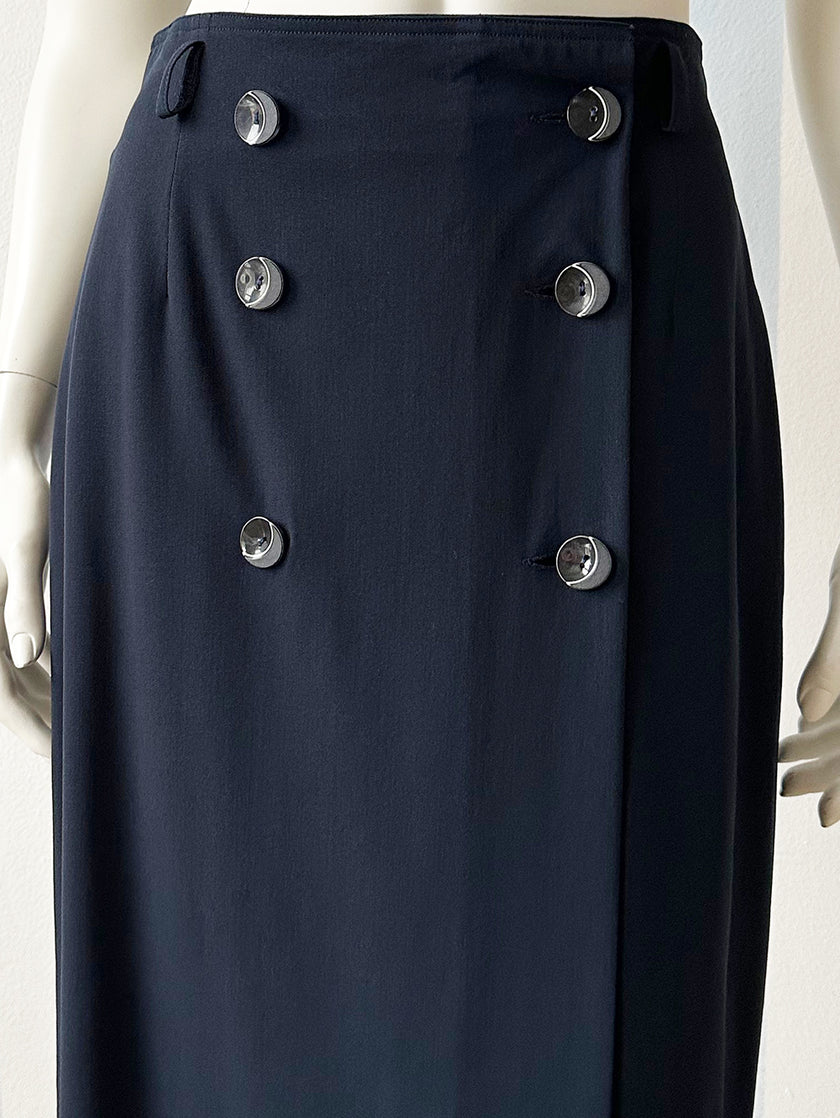 Donkerblauwe scheerwollen overslagrok