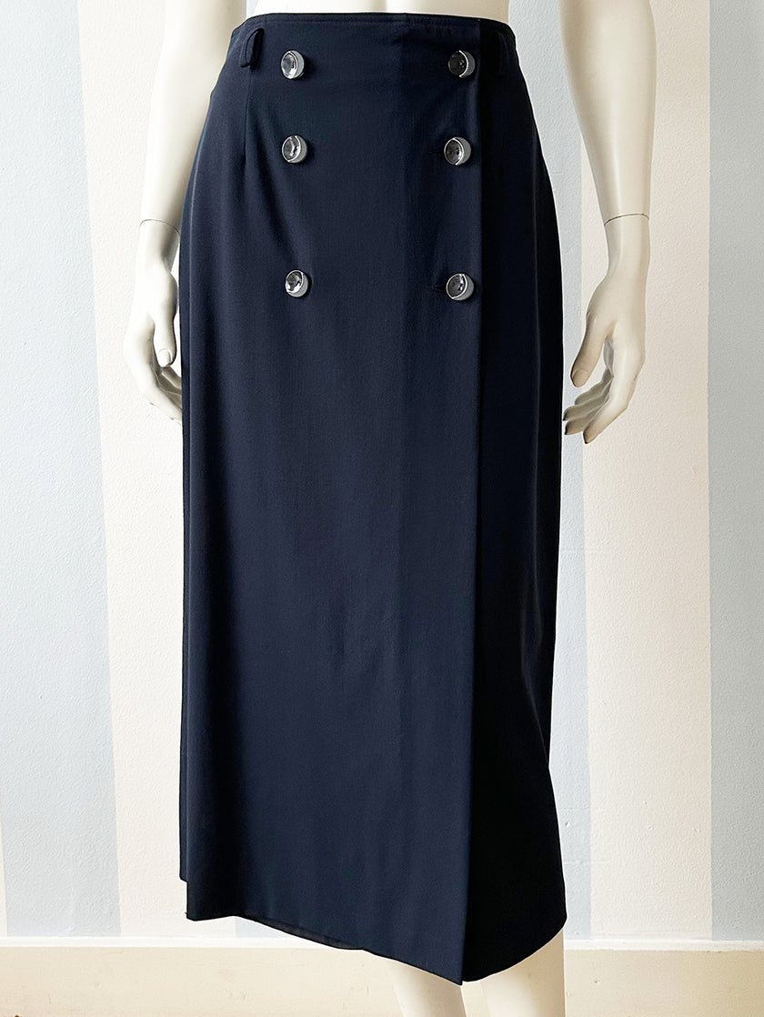 Donkerblauwe scheerwollen overslagrok