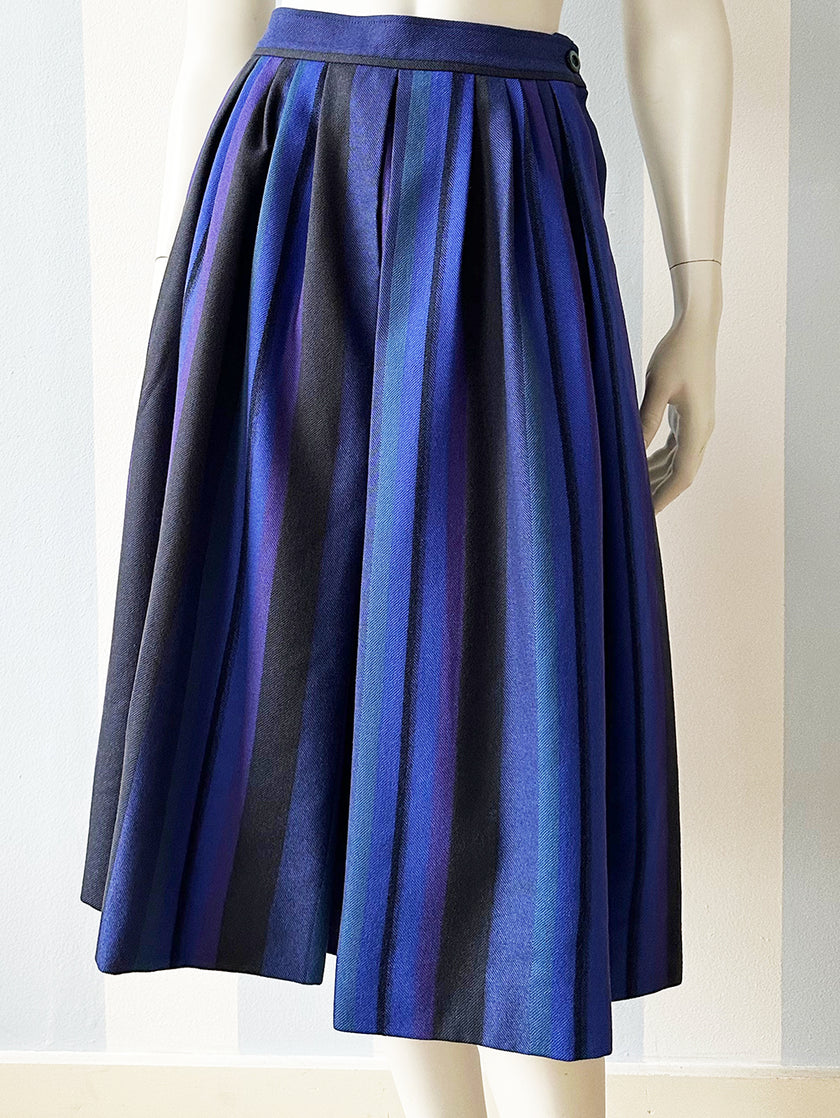 Blauwe wollen gestreepte plooirok