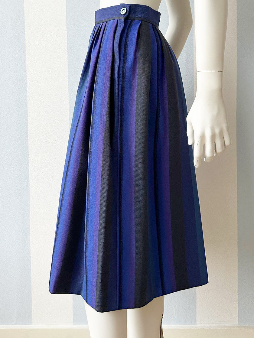 Blauwe wollen gestreepte plooirok