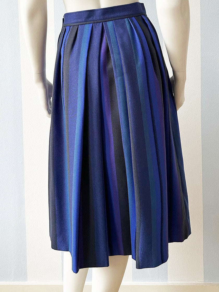 Blauwe wollen gestreepte plooirok