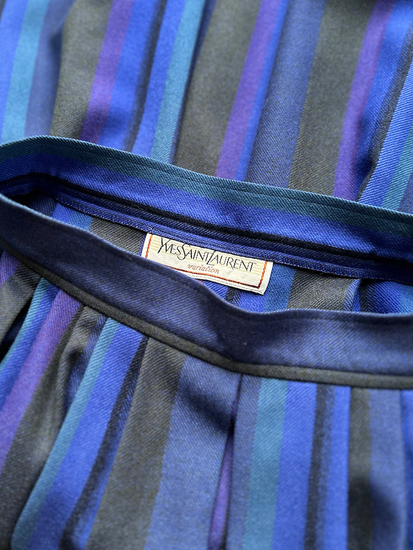 Blauwe wollen gestreepte plooirok