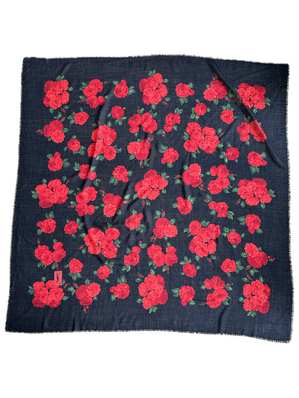 Zwarte wollen designer sjaal met rode rozen