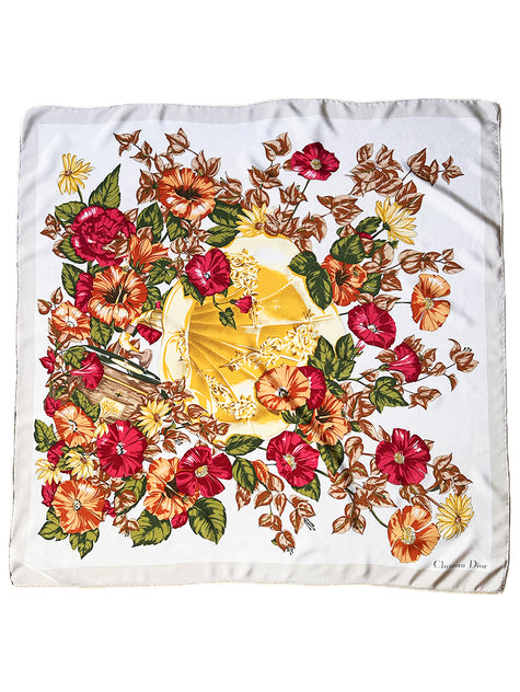 Zijden designer sjaal met grammofoon en bloemen