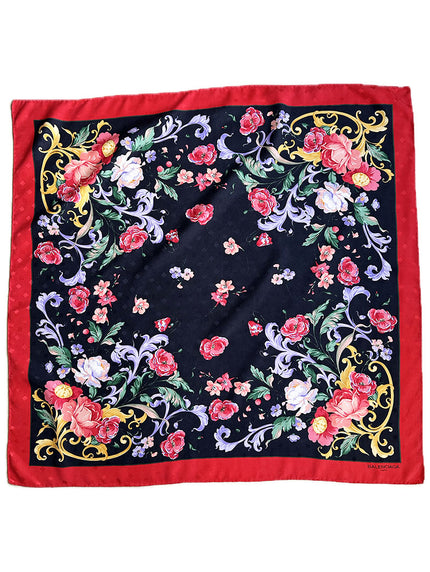 Zwart/rode floral zijden designer sjaal