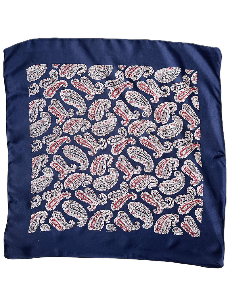 Grote donkerblauwe zijden paisley sjaal